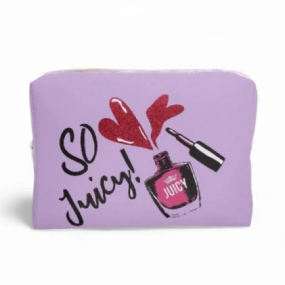 Juicy Couture PU Cosmetic Bag with “So Juicy!” Text and Nail Polish Graphic